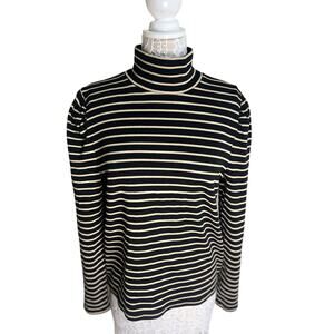 J.Crew Black And Gold Striped Mock Neck Top- Preppy Chic- Womens Size XXL